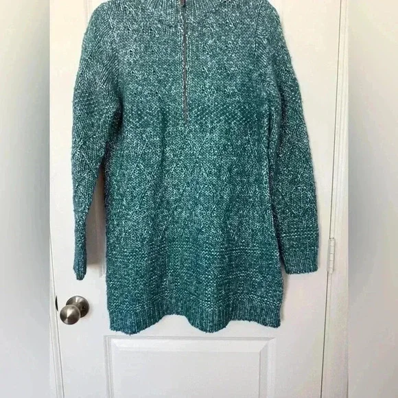 Soft Surroundings Women's Teal 1/4 Zip Aran Cable Knit Sweater Size M Wool Blend - Picture 8 of 10